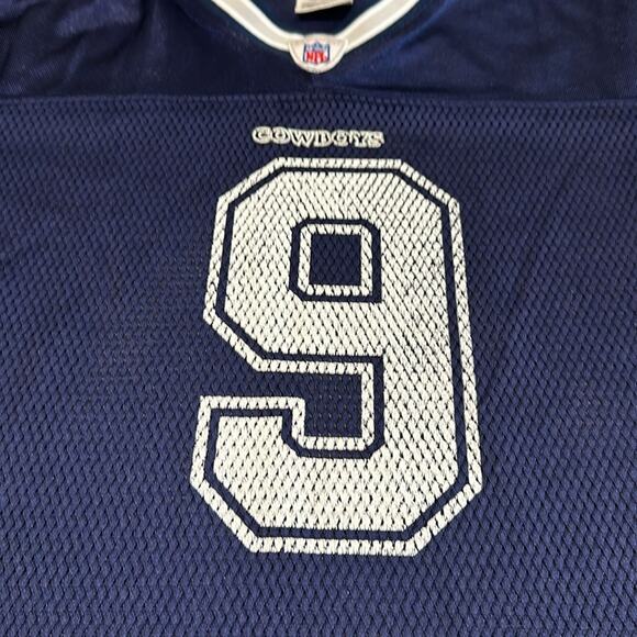 REEBOK NFL Blue Dallas Cowboys V Neck Jersey Romo #9 Shirt Kids Sz Large - Picture 10 of 13